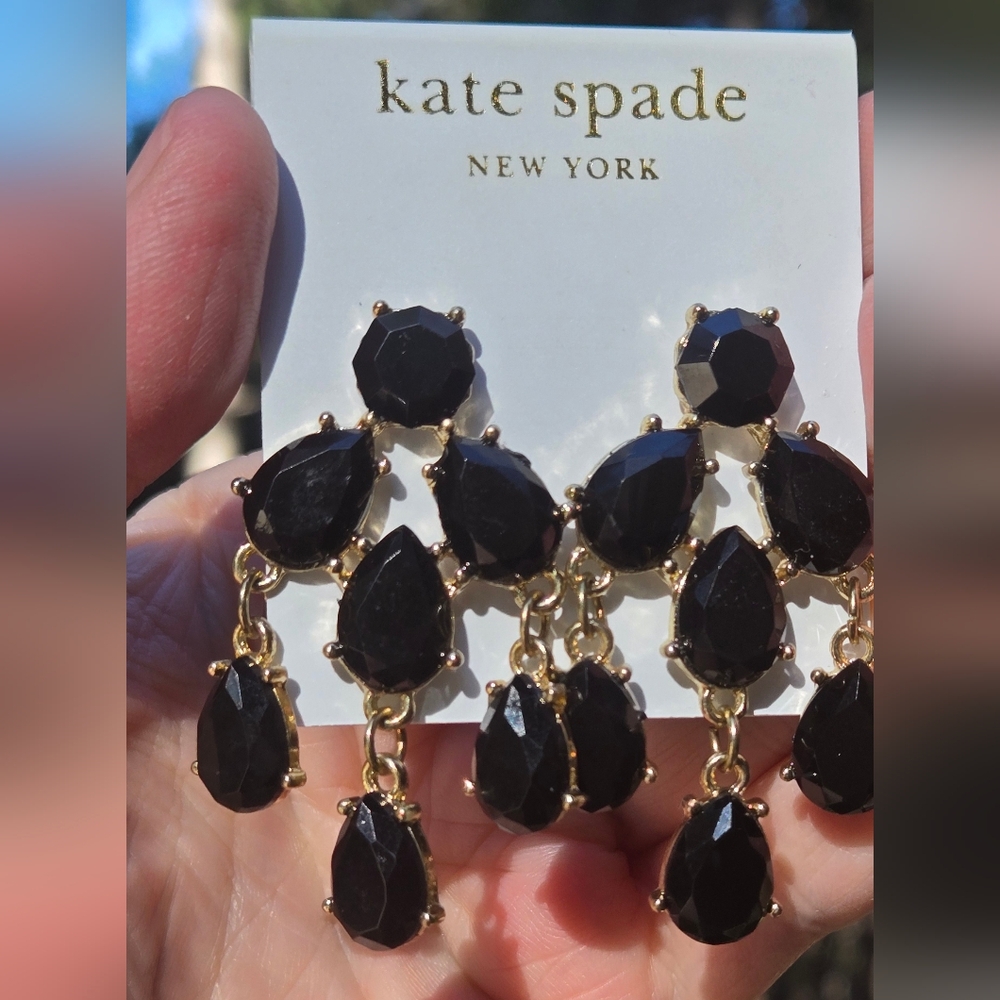 HOST PICK! 🎉🎊Kate Spade Black & Gold Earrings NEW - Picture 2 of 6